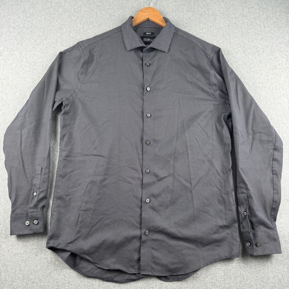 Kenneth Cole Button-Down Mens 17 36/37 Tall Awearness Slim Fit Grey Non-Iron